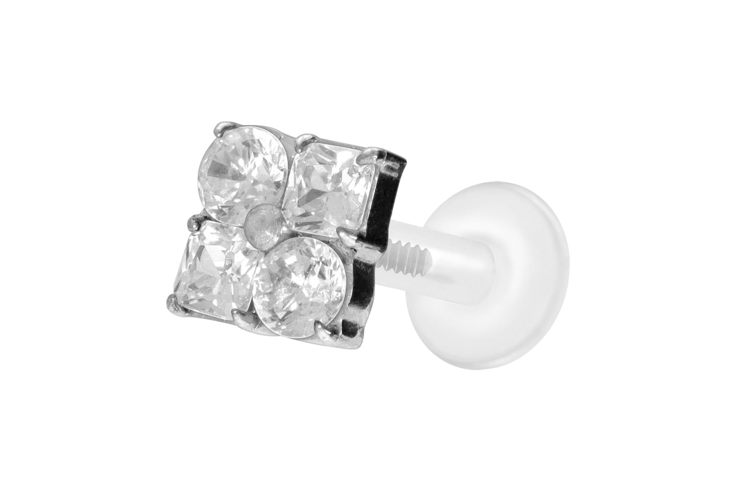 PTFE Labret Piercing mit Innengewinde + Titan-Aufsatz KRISTALLBLUME